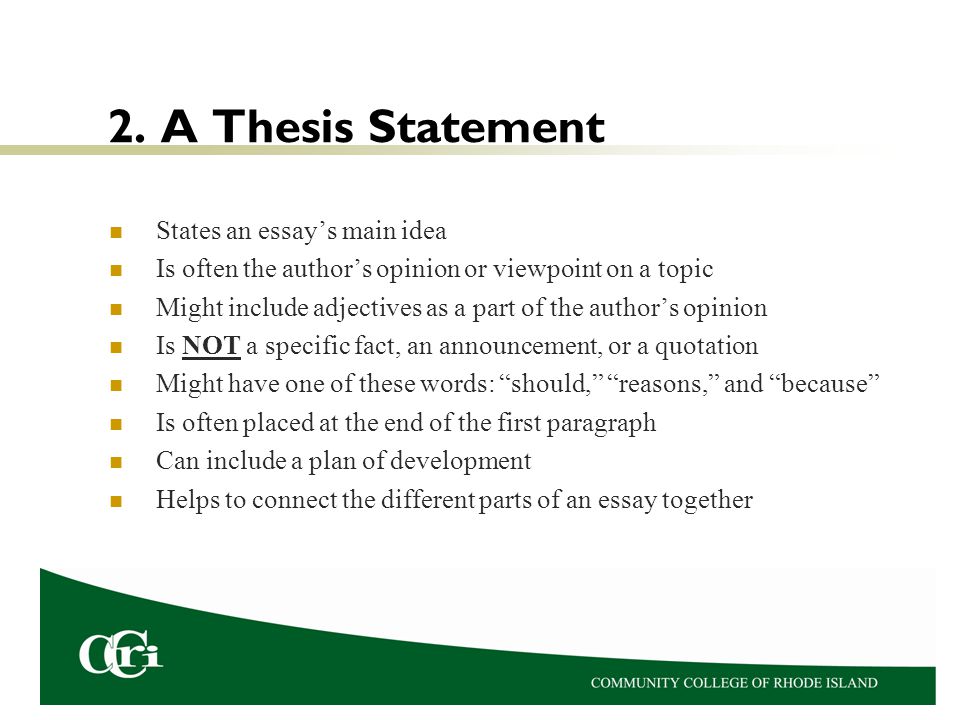 Three main parts of a thesis statement